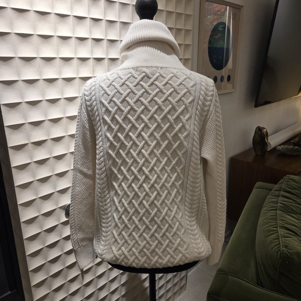 Banana Republic 100% Cotton Cable-Knit Long Sleeve Cream Turtleneck Sweater Med - Picture 5 of 9